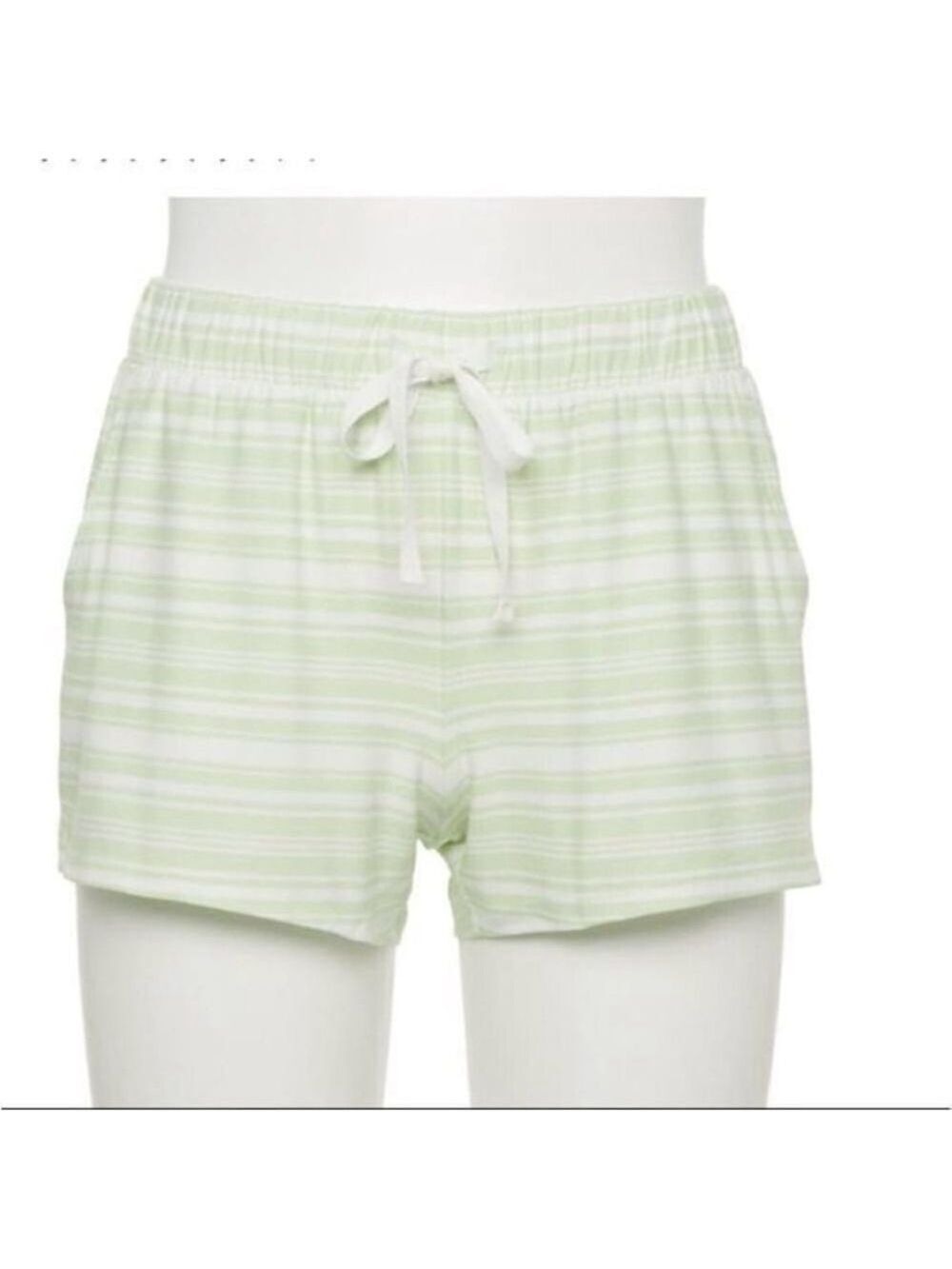 SO pajama short Woman's Juniors XXL green and white striped drawstring waist